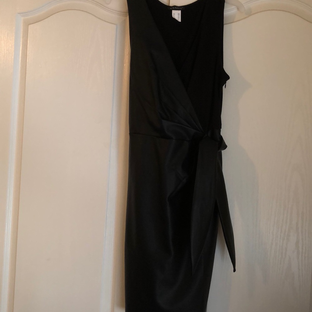 Black Faux Leather Wrap Dress